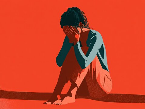 Person kneeling and leaning forward with arms resting on knees Vector