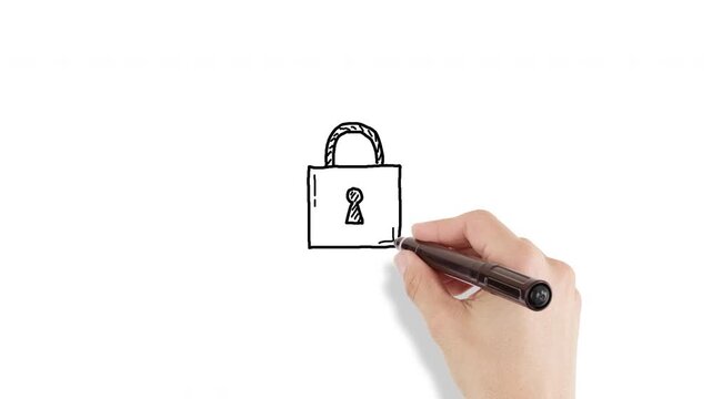 Animated doodle of a padlock with keyhole standing for security concept