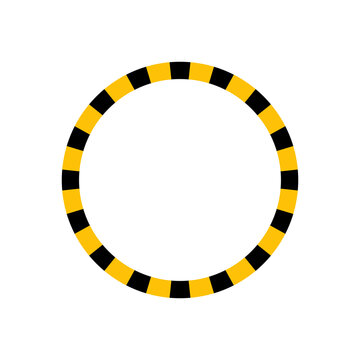 Yellow and Black Striped Circular Warning Frame Isolated on Transparent Background