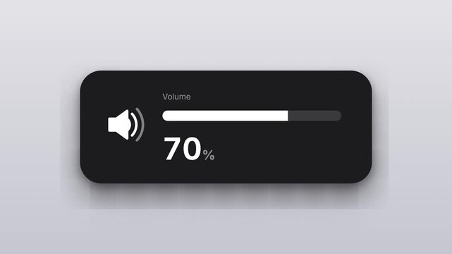 Animated digital user interface volume level display progress bar starting from zero percent