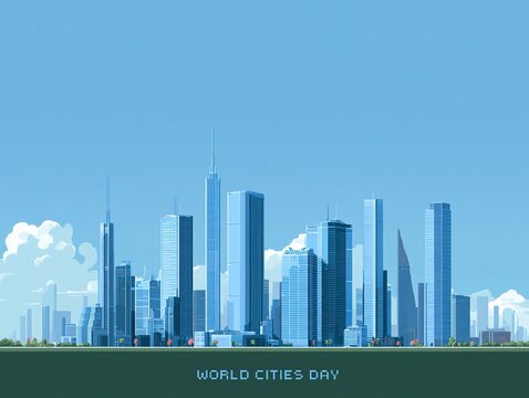 Pixel art city skyline celebrating world cities day Vector