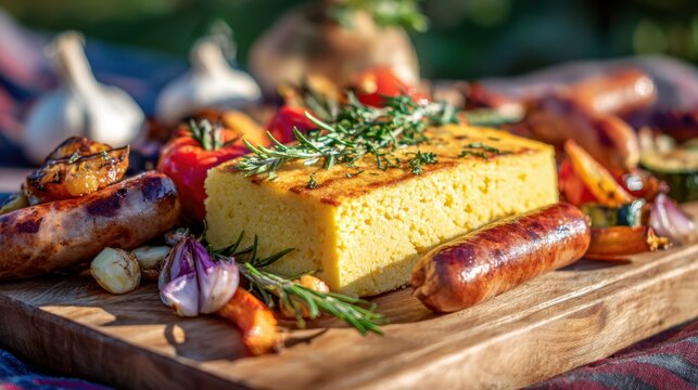 Grilled Polenta with Sausages and Vegetables