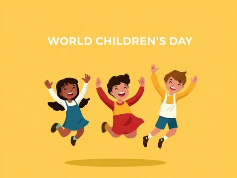 Three happy children jumping on world children's day Vector