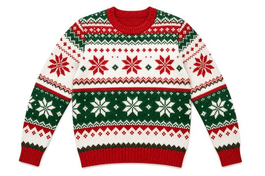 Cozy knit Christmas sweater with snowflake and fair isle pattern
