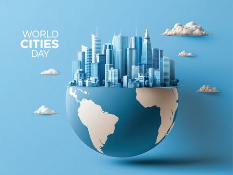 World cities day illustration with global skyline and map Vector