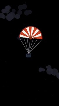Parachute Vertical Descent with Swaying Clouds on Black Loop Screen