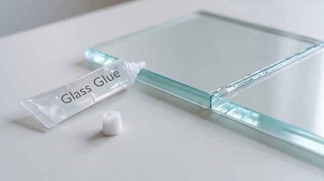 Glass glue tube and two pieces of clear glass joined together