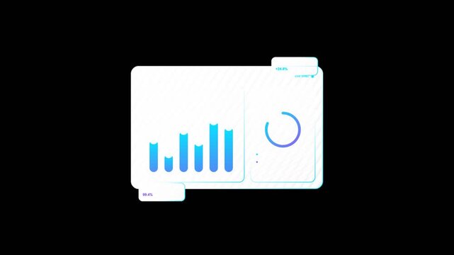 Glassmorphism Analytics Graphic Interface with Blue Bar Graph and Statistics Line Chart Transparent Background with Alpha Channel
