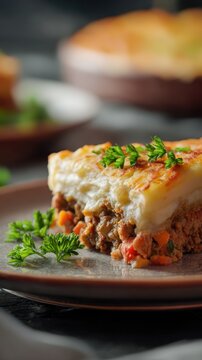 Slice of Savory Shepherd's Pie on a Plate