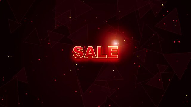 Sale text glows against a fragmented dark red polygonal background