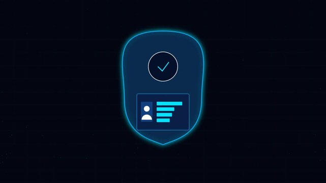 Animated shield icon with user profile and checkmark verification on