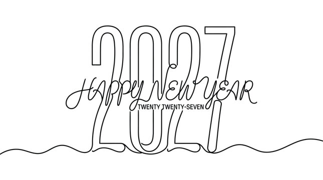 Continuous line art 2027 happy new year illustration