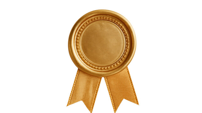 Blank gold award seal with ribbons isolated on transparent background
