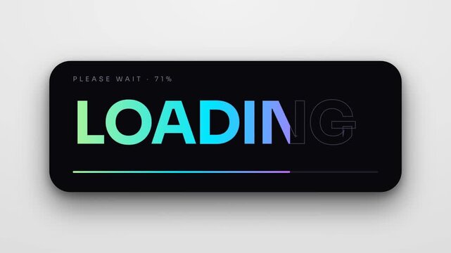 Animated digital user interface screen showing loading progress with zero percent indicator and outline text