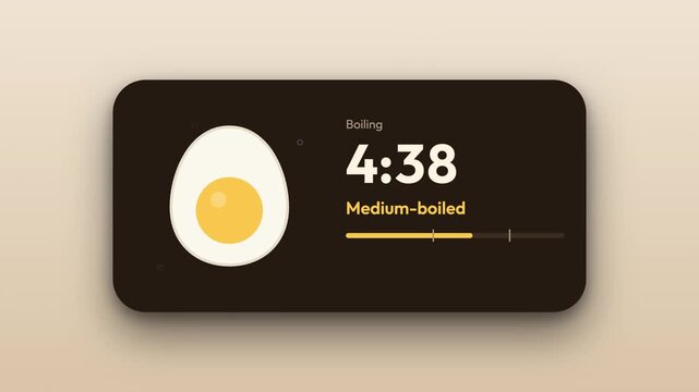 Animated minimalist egg timer interface showing cooking progress and soft boiled status