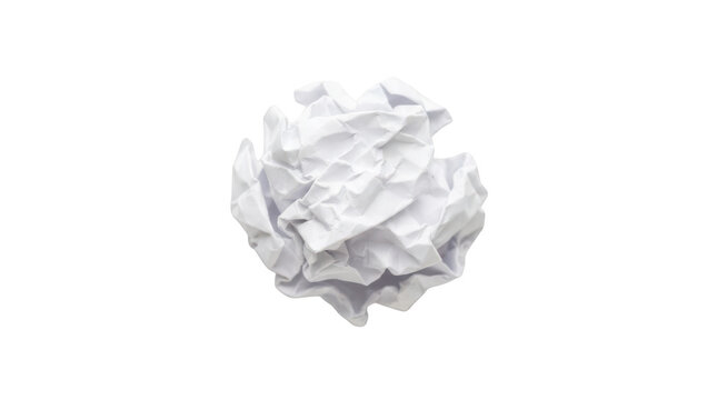 Crumpled white paper ball isolated on transparent background