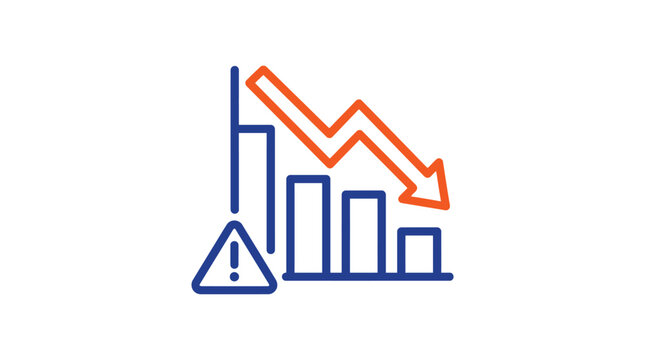 Business crisis concept vector graphic showing falling economic charts and financial warning symbol