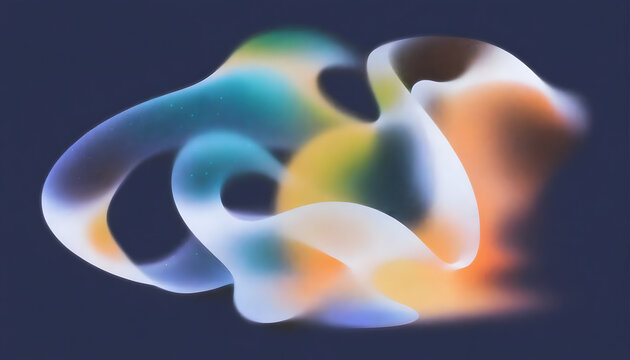 Soft fluid gradient ribbon floating in weightless space. Abstract modern background and creative wave motion. Smooth colorful blurred shapes twisting across a dark backdrop.