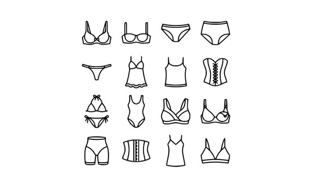 Women's Intimates and Swimwear Outline Vector Icons