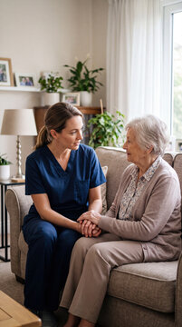 Home Nurse Providing Emotional Support to Senior Woman