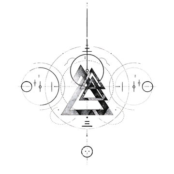 Geometric triangle and circular design features intricate line work against a white background lines artwork pattern abstract vector