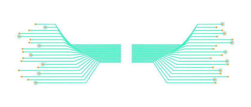 Abstract circuit board lines with connection points on transparent background