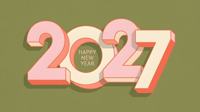 Stylized numbers two zero two seven with a happy new year message on a muted green background twozeroseven 2027 newyear