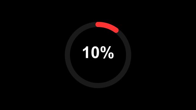 Digital progress indicator showing ten percent completion, a vibrant red arc within a dark circular loading bar, conveying system status or data activity