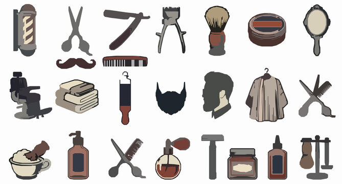 Vintage Barbershop Tools and Retro Hair Grooming Vector Icons