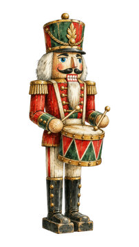 Male European nutcracker drummer PNG, vintage toy, transparent background