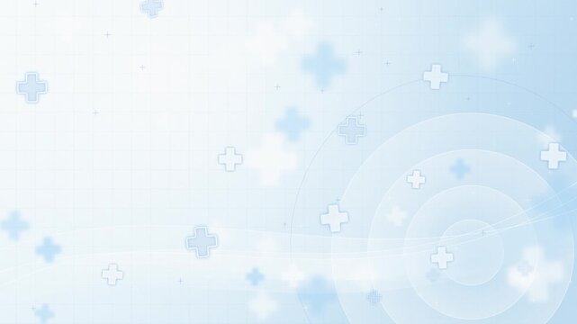 Abstract medical and healthcare background with blue plus symbols and digital grid