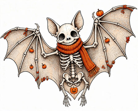 Skeleton Bat Halloween with orange scarf 