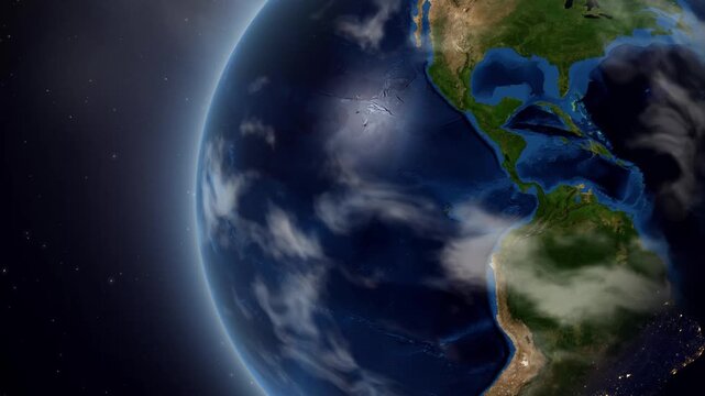 Earth Zoom In to Paraguay Map Pin and Demographic Infographic
