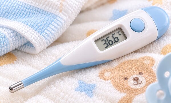 Digital Baby Bath Thermometer with Temperature Display on Soft Towel
