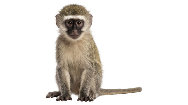 Cute sitting monkey looking forward isolated on transparent background