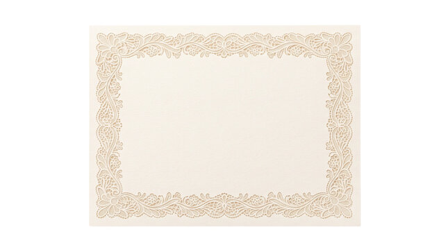 Vintage ornamental certificate border, elegant cream paper with intricate filigree frame, blank diploma template for awards and invitations isolated PNG with Transparent Background