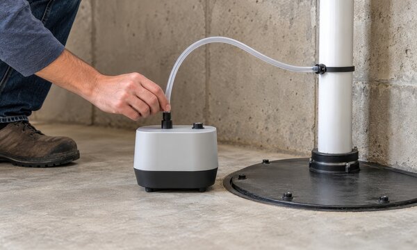 inspector tests radon levels in a basement