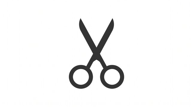Simple black scissors icon isolated against minimalist white background for graphic design projects