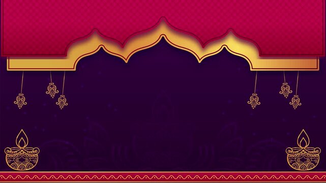 Luxury Indian Festival Diwali Background With Decorative Arch And Glowing Oil Lamps Diya