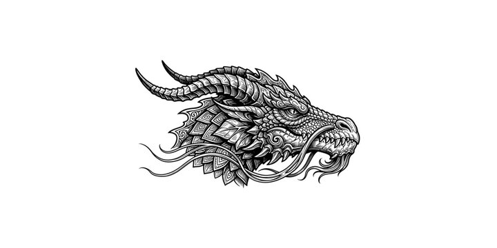 Detailed dragon head sketch illustration