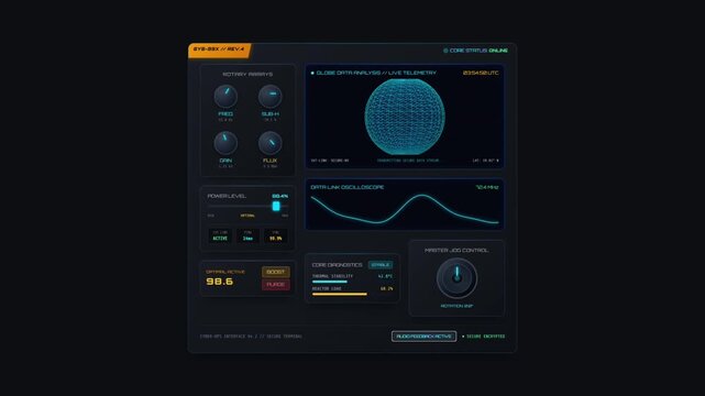Futuristic Cybernetic User Interface Dashboard with Data Visualizations