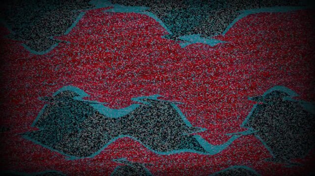 Abstract digital noise glitch with flowing red and blue wave textures. 4K video