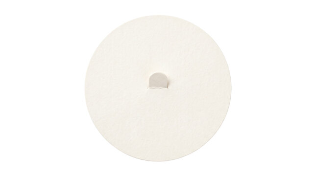 Round white cardboard tag with string hole on a transparent background