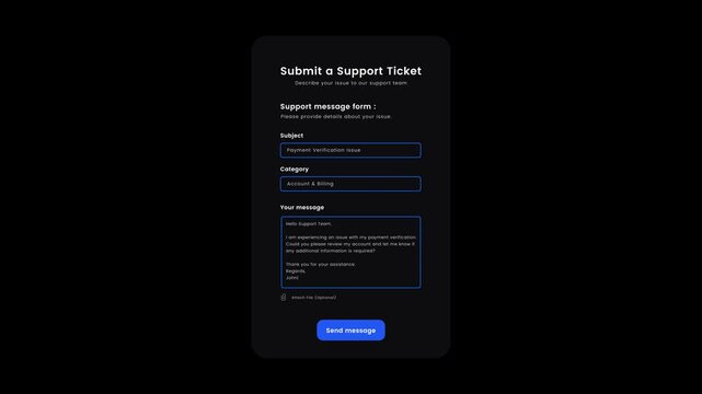 Submit a ticket helpdesk form layout animation featuring customer support request portal