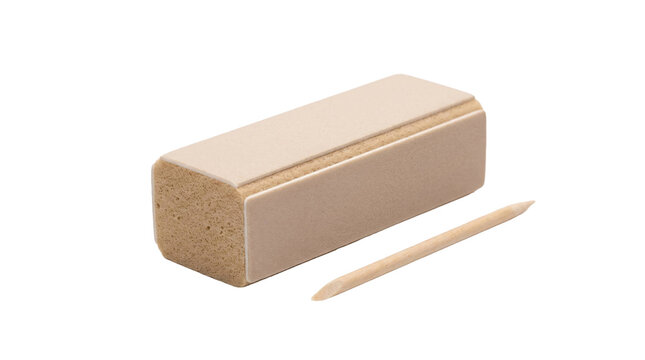 Beige manicure buffer block and cuticle stick on a transparent background