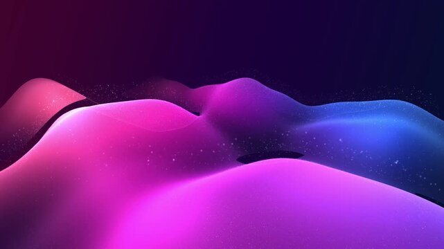 Abstract velvet wave fabric flowing with neon light and glitter
