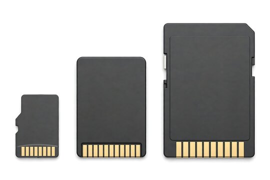 Three different sizes of memory cards isolated on white background