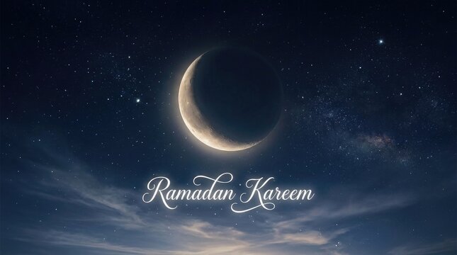 Beautiful crescent moon and starry night sky for the holy month of ramadan