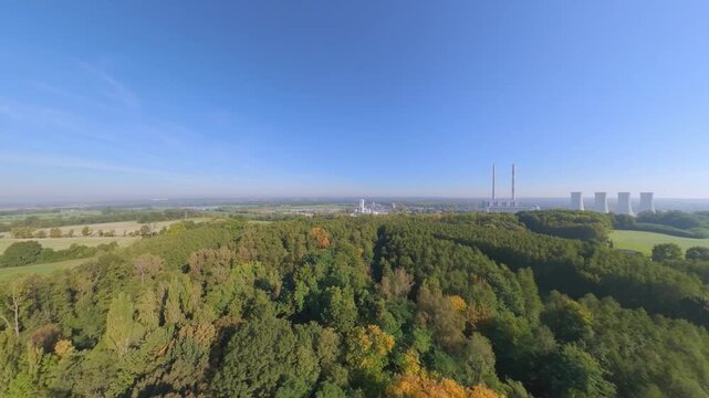 Aerial view of the closed Detmarovice Coal Power Plant cooling towers and chimneys, suitable for industrial decline, energy transition and industrial heritage.