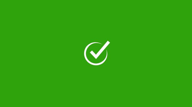 Minimalist white color Check mark icon, tick mark symbol ok button Chick mark animation on circle on green solid screen with Motion graphics with alpha chanel.